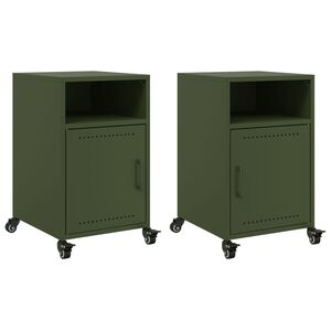 vidaXL Comodini 2 pz Verde Oliva 36x39x59 cm in Acciaio