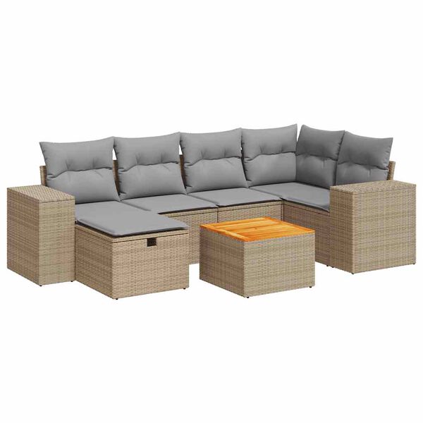 vidaXL Set Divani da Giardino 7 pz con Cuscini Beige in Polyrattan