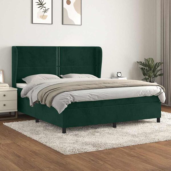 vidaXL Giroletto a Molle con Materasso Verde Scuro 180x200 cm Velluto