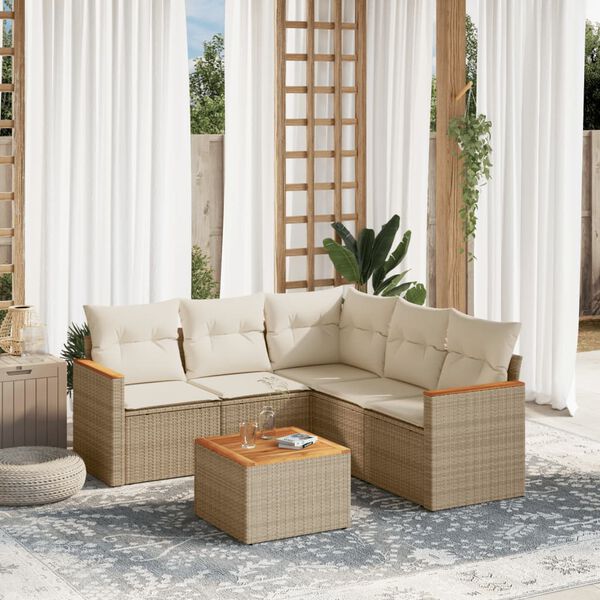 vidaXL Set Divano da Giardino 6 pz con Cuscini Beige in Polyrattan
