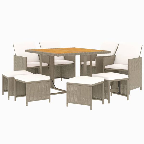 vidaXL Set da Pranzo da Giardino 9 pz con Cuscini in Polyrattan Beige