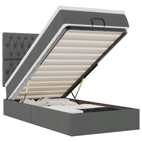 vidaXL Pouf Letto con Materasso e LED Grigio Scuro 90x200 cm Tessuto