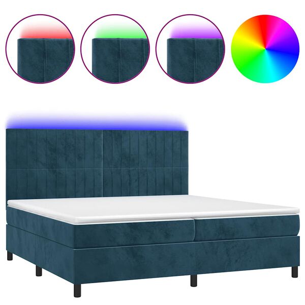 vidaXL Letto a Molle con Materasso e LED Blu Scuro 200x200 cm