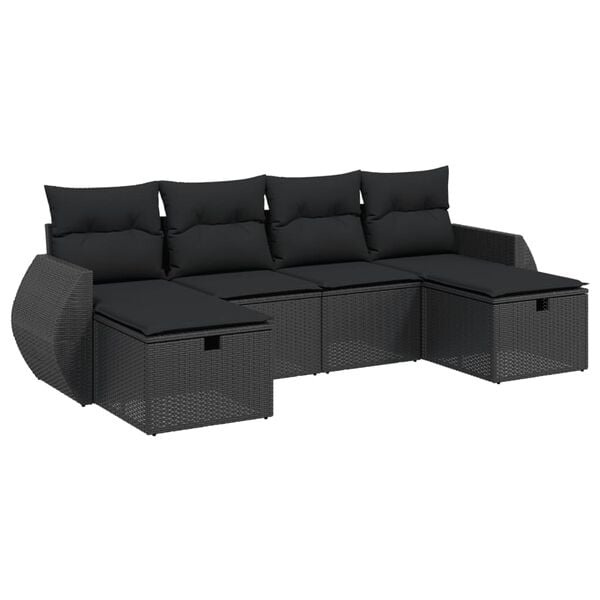 vidaXL Set Divano da Giardino 6 pz con Cuscini Nero in Polyrattan