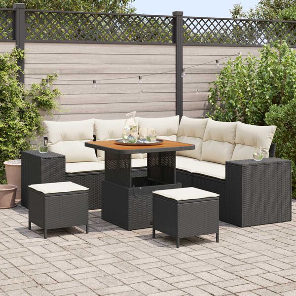 vidaXL Set Divano da Giardino con cuscino 8 pcs Nero polyrattan