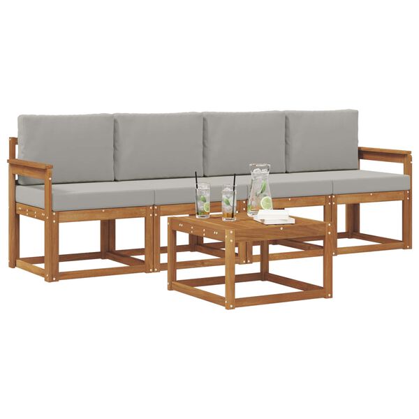 vidaXL Set di divani da esterno 5 pcs Grigio Naturale e Chiaro