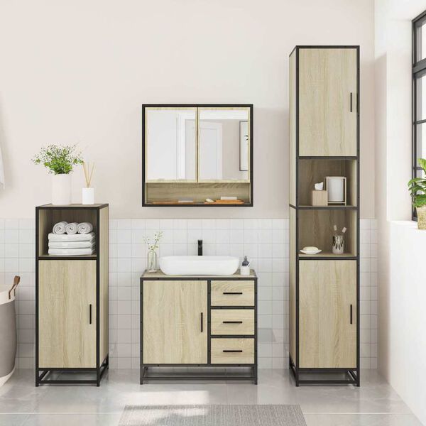 vidaXL Set Mobili da Bagno 3 pz Rovere Sonoma in Legno Multistrato