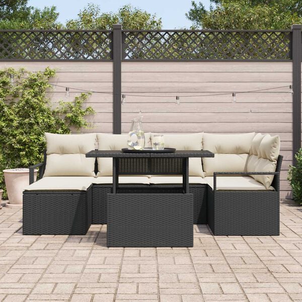 vidaXL Set Divano da Giardino con archiviazione 7 pcs Nero Poly Rattan
