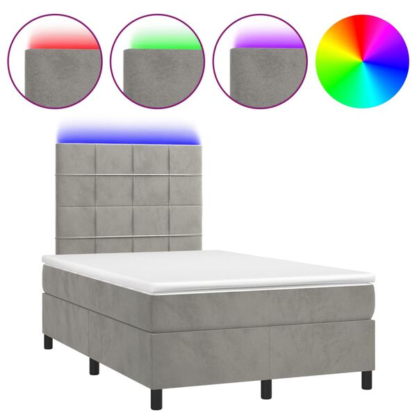 vidaXL Letto a Molle Materasso e LED Grigio Chiaro 120x190 cm Velluto
