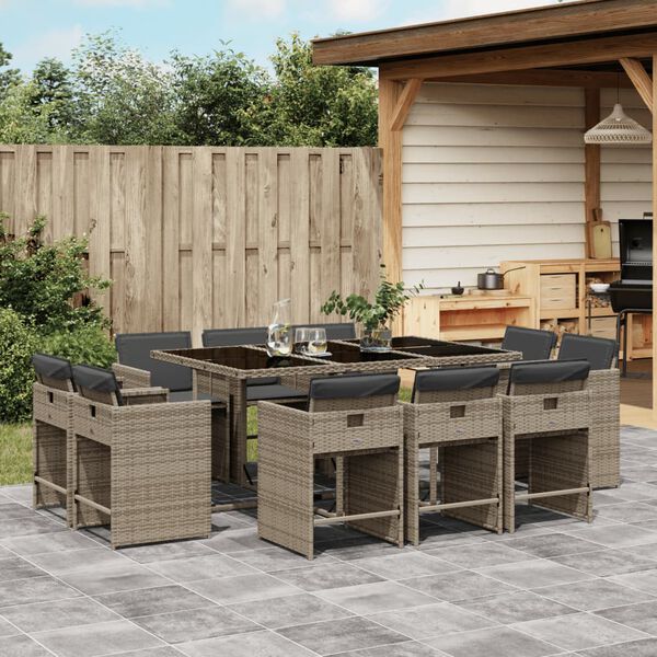vidaXL Set da Pranzo da Giardino 11pz con Cuscini in Polyrattan Grigio
