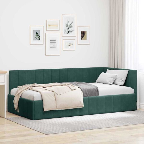 vidaXL Cornice del letto ad angolo Verde Scuro 90 cm x 200 cm Velluto