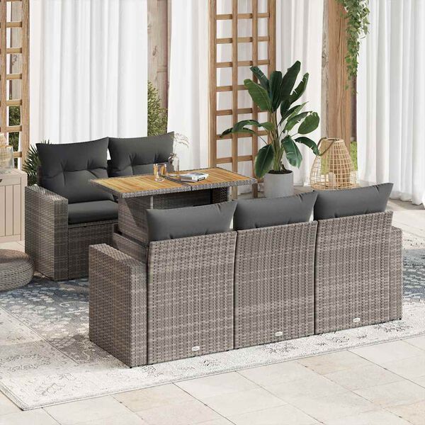 vidaXL Set Divano da Giardino 6 pz con Cuscini Grigio in Polyrattan