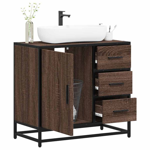 vidaXL Mobile Lavabo Bagno Rovere Marrone 65x33x60cm Legno Multistrato