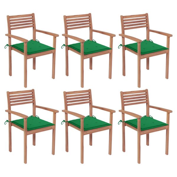 vidaXL Sedie da Giardino Impilabili con Cuscini 6 pz Massello di Teak
