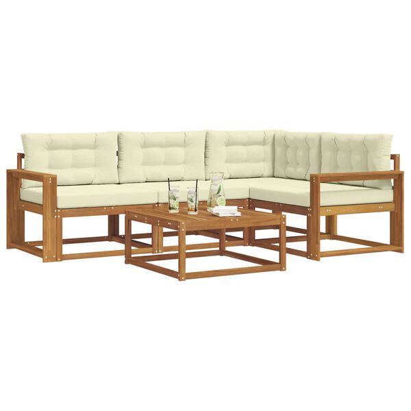 vidaXL Set di divani da esterno con cuscino 5 pcs Naturale e Crema