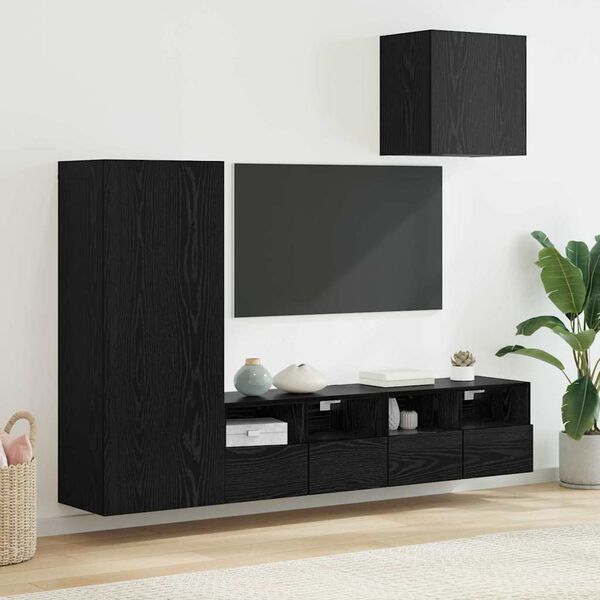 vidaXL Unit&agrave; per TV a Muro 4 pcs Rovere Nero Legno multistrato