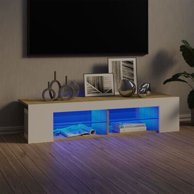 vidaXL Mobile Porta TV con Luci LED Bianco e Sonoma 135x39x30 cm