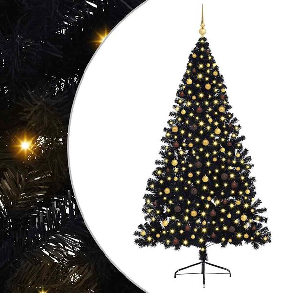 vidaXL Albero di Natale artificiale con luci integrate Nero 240 cm PVC
