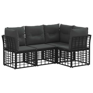 vidaXL Set di divani da esterno con cuscino 4 pcs Nero Poliestere