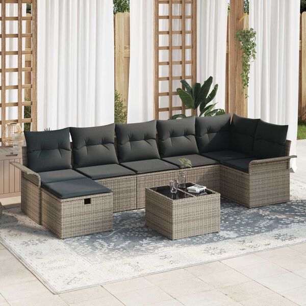 vidaXL Set Divano da Giardino con cuscino 8 pcs Grigio Poly Rattan