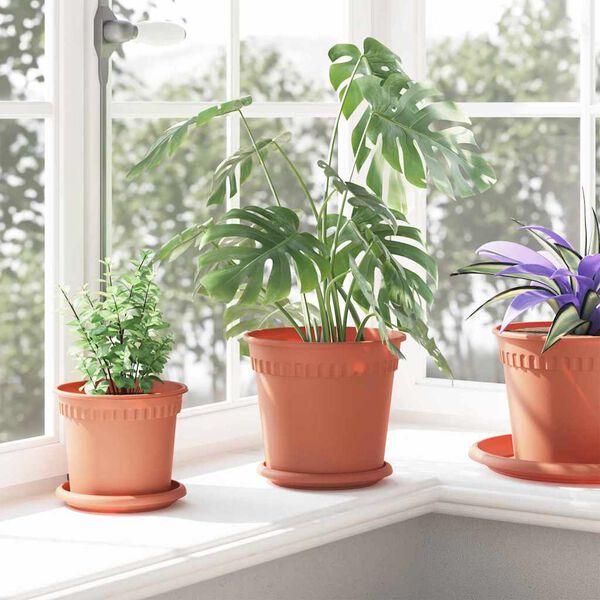 vidaXL Vaso Rotondo per Fiori 24 pcs Rosso Mattone &Oslash; 19 x 16 cm