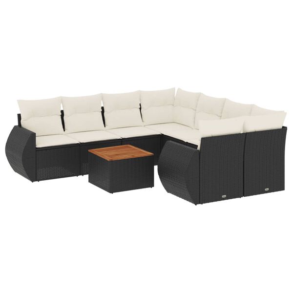 vidaXL Set Divani da Giardino 9 pz con Cuscini Nero in Polyrattan