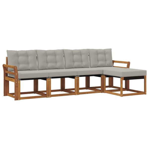 vidaXL Set di divani da esterno 5 pcs Grigio Naturale e Chiaro