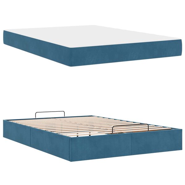 vidaXL Struttura letto con materasso con materasso 2 pcs Blu Velluto