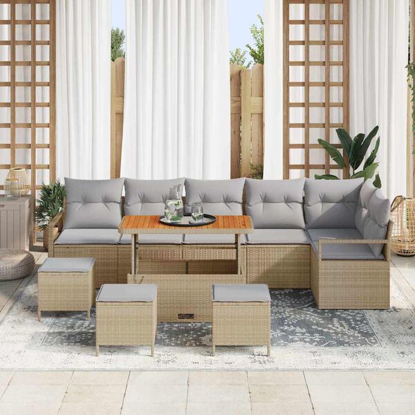 vidaXL Set Divano da Giardino con cuscino 10 pcs Beige e Grigio Chiaro