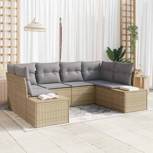 vidaXL Set Divano da Giardino 6 pcs Beige e Grigio Chiaro Poly Rattan