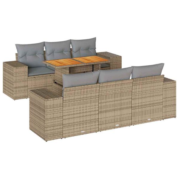 vidaXL Set Divani da Giardino 7 pz con Cuscini Beige in Polyrattan