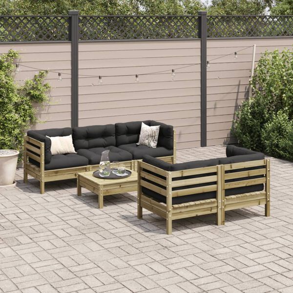 vidaXL Set Divani da Giardino 6pz con Cuscini Legno Impregnato di Pino