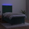 vidaXL Letto a Molle con Materasso e LED Verde Scuro 100x200cm Velluto