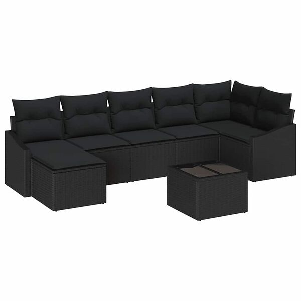 vidaXL Set Divano da Giardino con cuscino 8 pcs Nero polyrattan