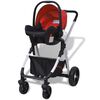 vidaXL Passeggino 3 in 1 in Alluminio Rosso e Nero