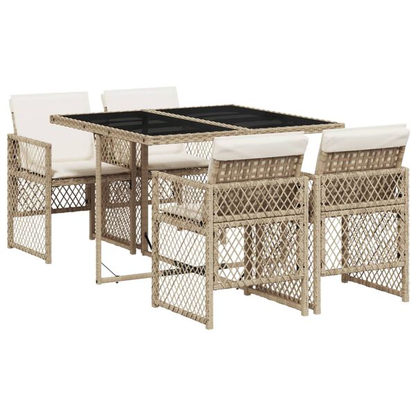 vidaXL Set da Pranzo da Giardino 5 pz con Cuscini Beige in Polyrattan