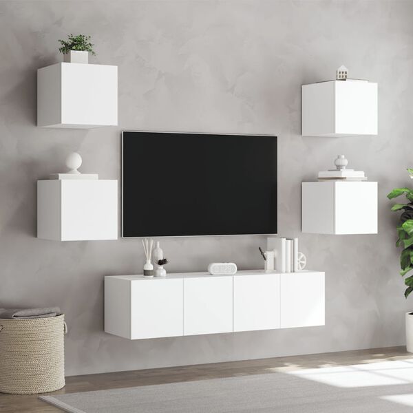 vidaXL Mobili TV a Muro con LED 6pz Bianchi in Legno Multistrato