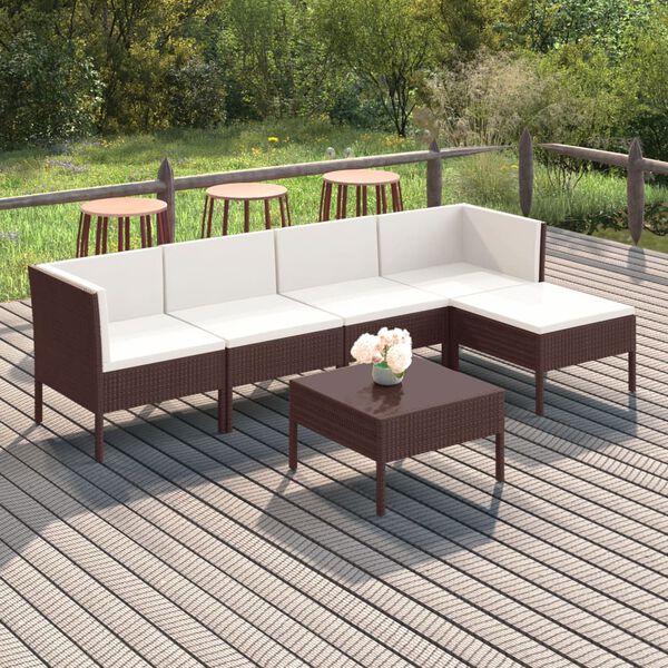 vidaXL Set Divani da Giardino 6 pz con Cuscini in Polyrattan Marrone