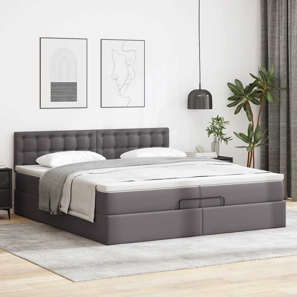 vidaXL Struttura Letto Pouf con Materassi Grigio 200x200 cm Similpelle