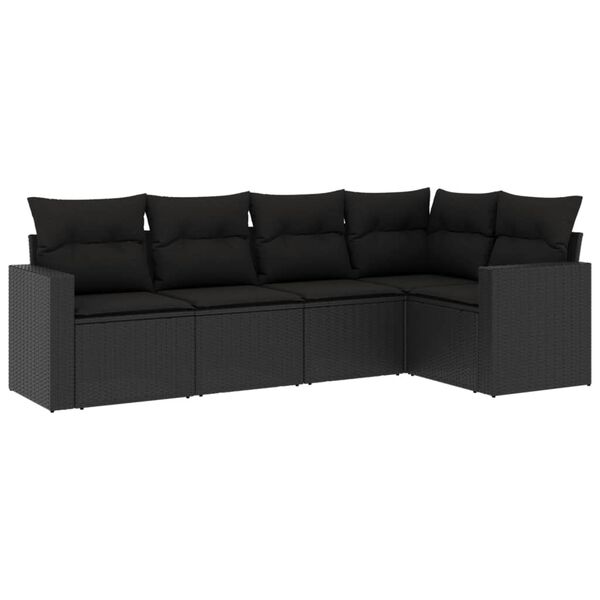 vidaXL Set Divani da Giardino 5 pz con Cuscini in Polyrattan Nero