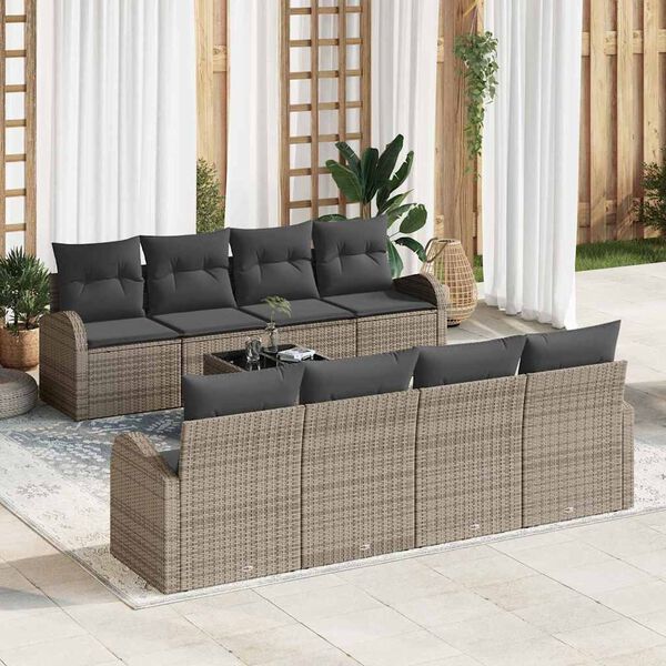 vidaXL Set Divano da Giardino con cuscino 9 pcs Grigio polyrattan