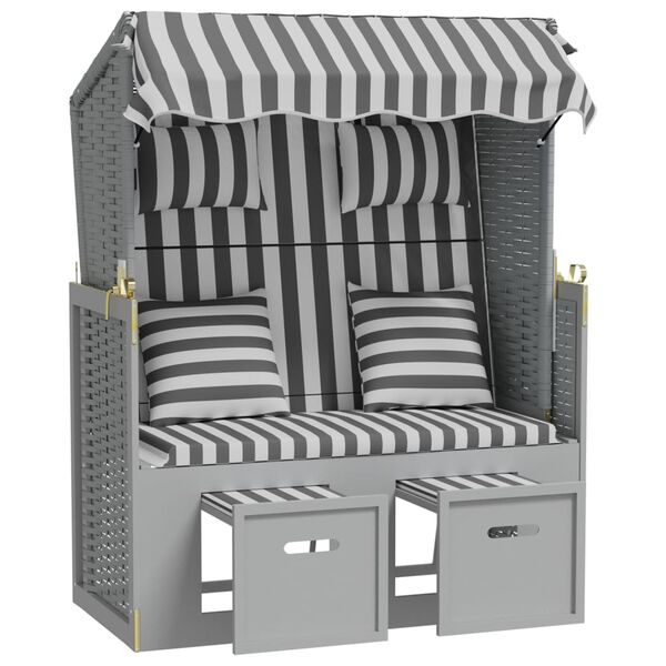 vidaXL Strandkorb Cuscini Polyrattan e Legno Massello Grigio e Bianco