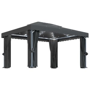 vidaXL Gazebo con Tende e Stringa di Luci LED 4x3 m Antracite