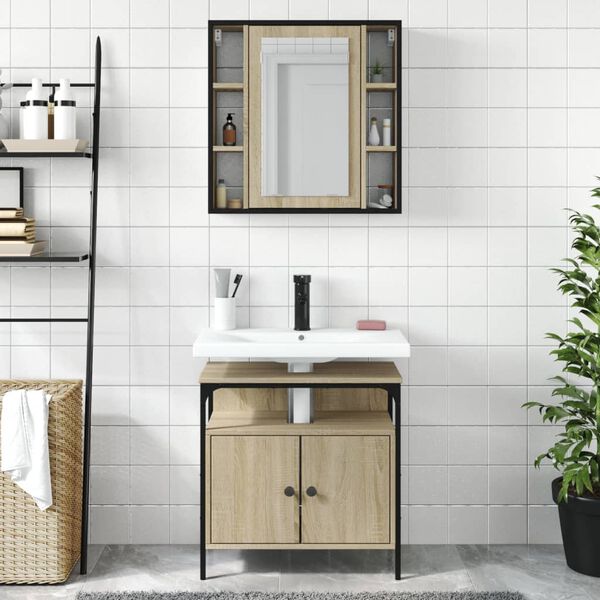 vidaXL Set Mobili da Bagno 2 pz Rovere Sonoma in Legno Multistrato