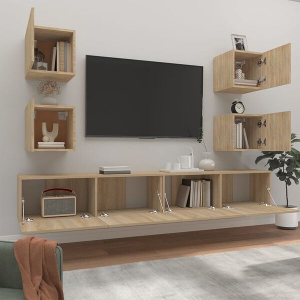 vidaXL Set di Mobili Porta TV 6 pz Rovere Sonoma in Legno Multistrato