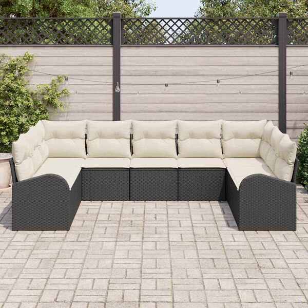 vidaXL Set Divano da Giardino 9 pcs Nero e Bianco polyrattan