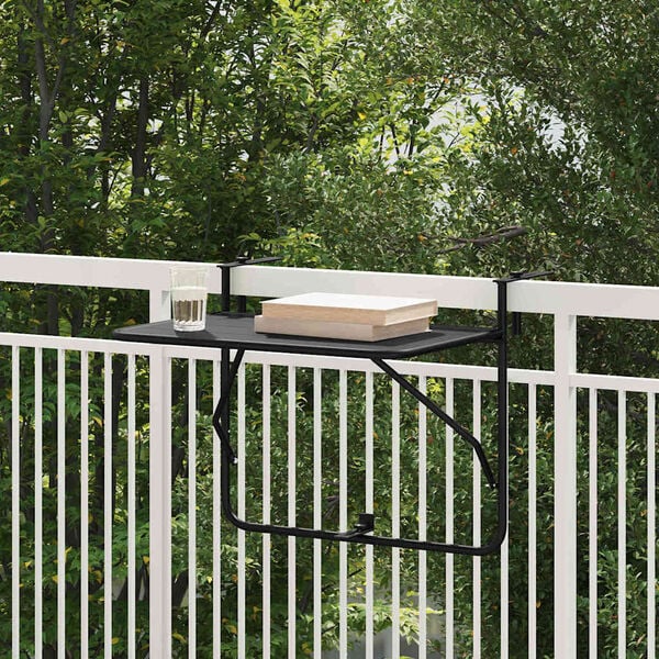 vidaXL Tavolo Appeso da Balcone Nero 60 x 39 x 65 cm Acciaio