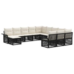 vidaXL Set Divano da Giardino 12 pcs Nero e Bianco Crema polyrattan