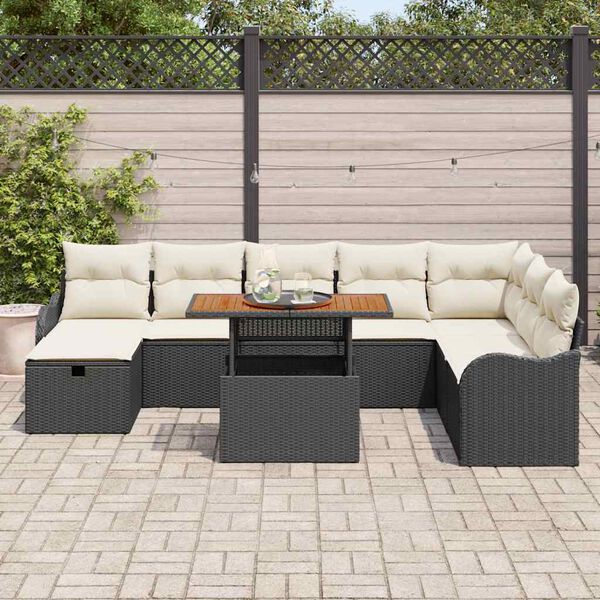 vidaXL Set Divano da Giardino 9 pcs Nero polyrattan