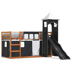 vidaXL Letto a Castello con Scivolo e Tende Bianco e Nero 90x200 cm